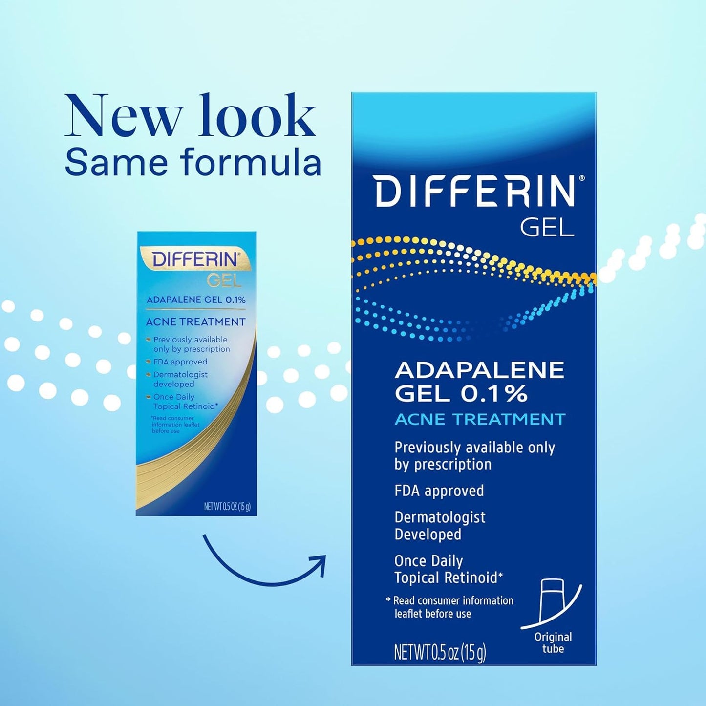 Differin Acne Treatment Gel, 30 Day Supply, Retinoid Treatment for Face with 0.1% Adapalene, Gentle Skin Care for Acne Prone Sensitive Skin, 15g Tube Packaging May Vary