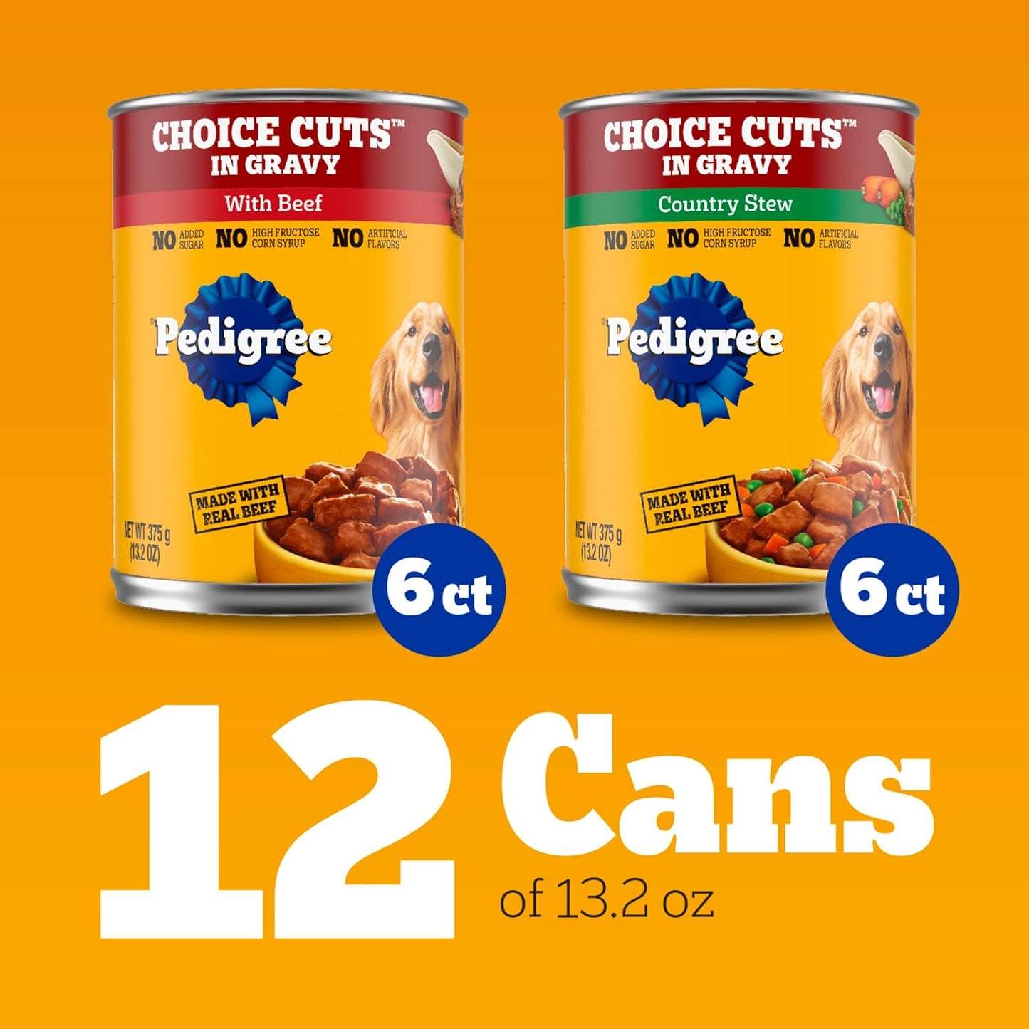 Pedigree Choice Cuts in Gravy Adult Canned Soft Wet Dog Food, Beef & Country Stew, 13.2 oz. Cans 12 Count, Pack of 1