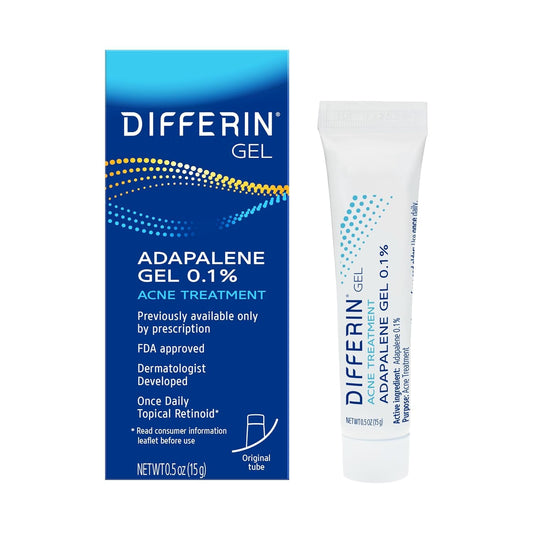 Differin Acne Treatment Gel, 30 Day Supply, Retinoid Treatment for Face with 0.1% Adapalene, Gentle Skin Care for Acne Prone Sensitive Skin, 15g Tube Packaging May Vary