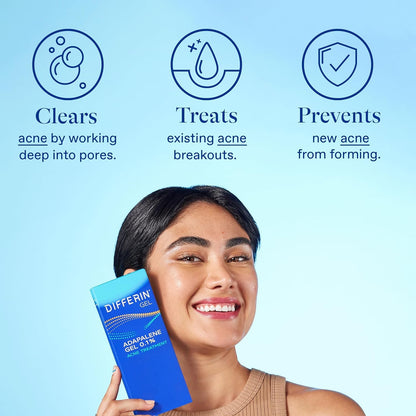 Differin Acne Treatment Gel, 30 Day Supply, Retinoid Treatment for Face with 0.1% Adapalene, Gentle Skin Care for Acne Prone Sensitive Skin, 15g Tube Packaging May Vary