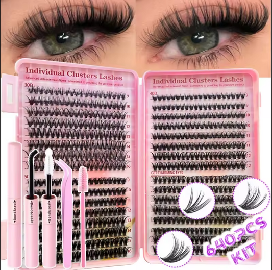 Lash Extension Kit Lash Clusters D Curl Individual Lashes Kit with Applicators D Curl 9-16mm Mixed Length Individual Lashes