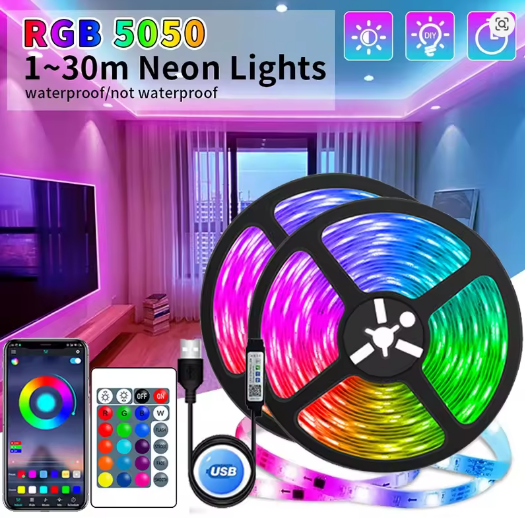 5m Bluetooth controller USB LED Strip Lights APP Control Color Changing 5050 RGB Led Light Flexible Lamp Tape for Room Decoration TV Backlight Diode